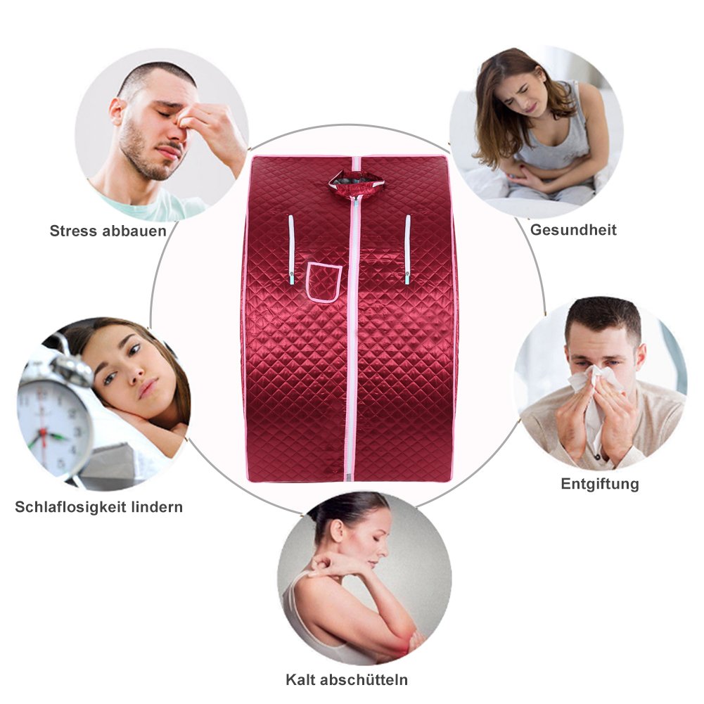 Mini Sauna, sauna parowa do domu, generator pary SPA sauna parowa do domu z namiotem do sauny i pilotem zdalnego sterowania, temperatura (75 * 35 * 25 cm - czerwona)