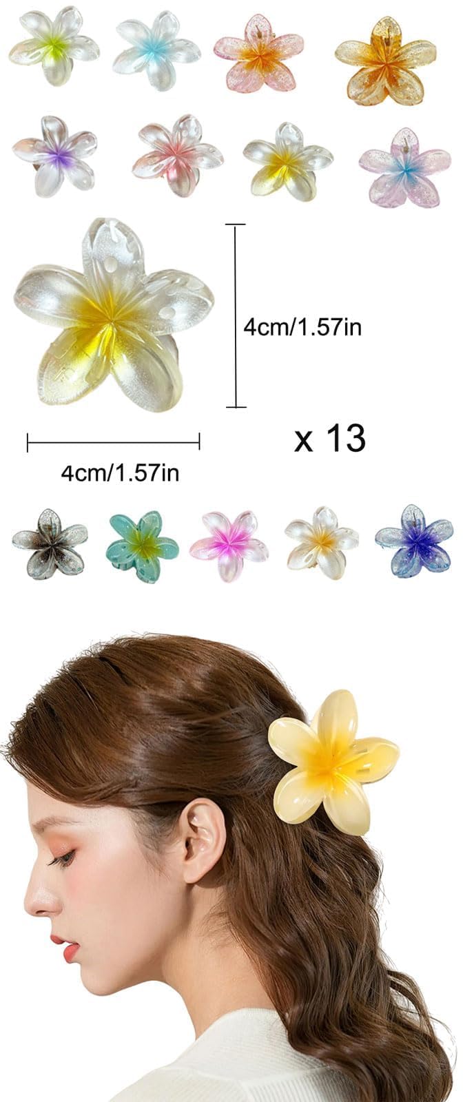 ZHYUAN Pack of 13 Flower Hair Clips, Non-Slip Plastic, Claw Clips, 4 cm, Multi-Colored, For Women & Girls - Image 3