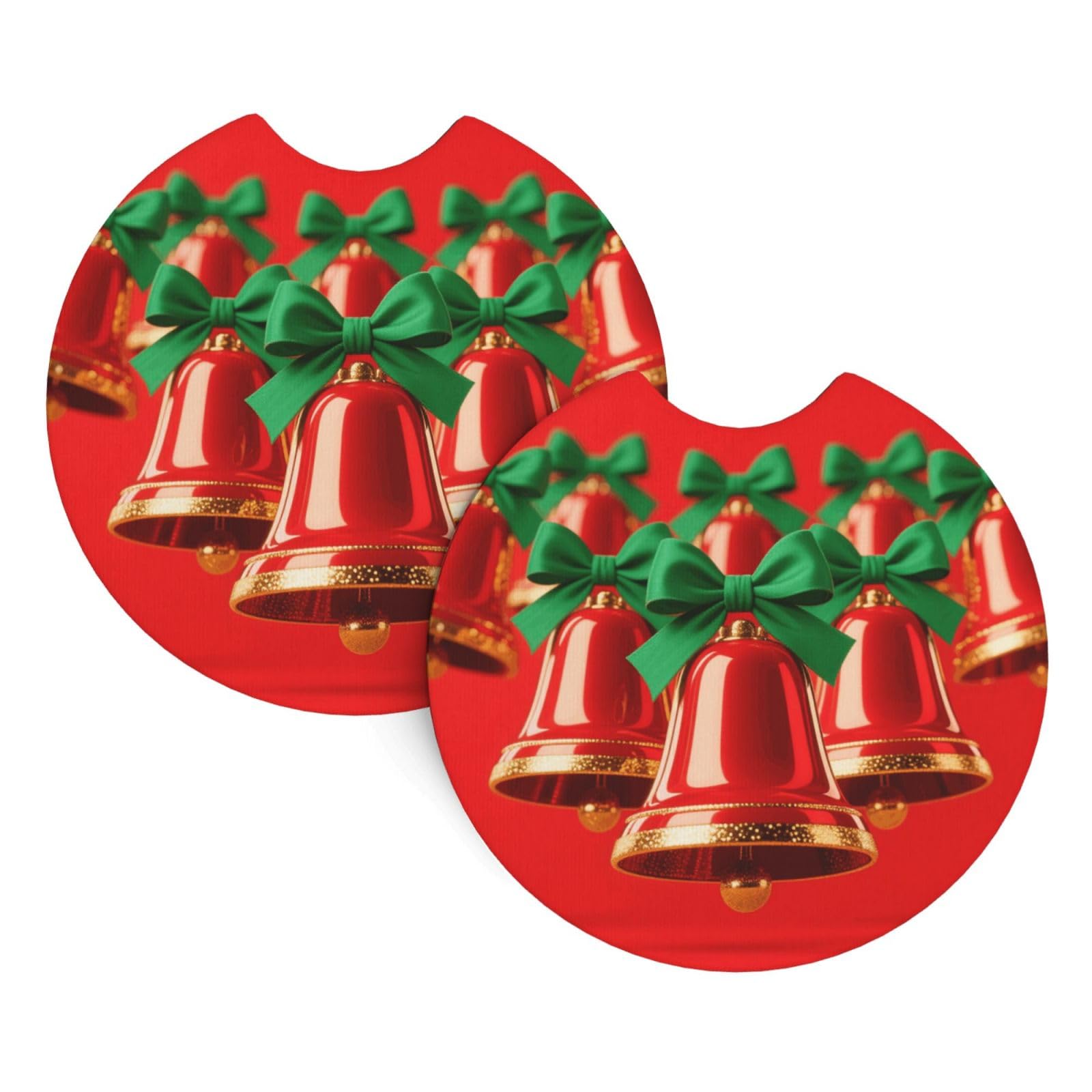 2 Pack Car Coaster for Cup Holders Christmas Bells Car Cup Coaster 2.7" Neoprene Non-Slip Automotive Cup Mat Universal Auto Car Interior Accessories for Women Men Cup Pad