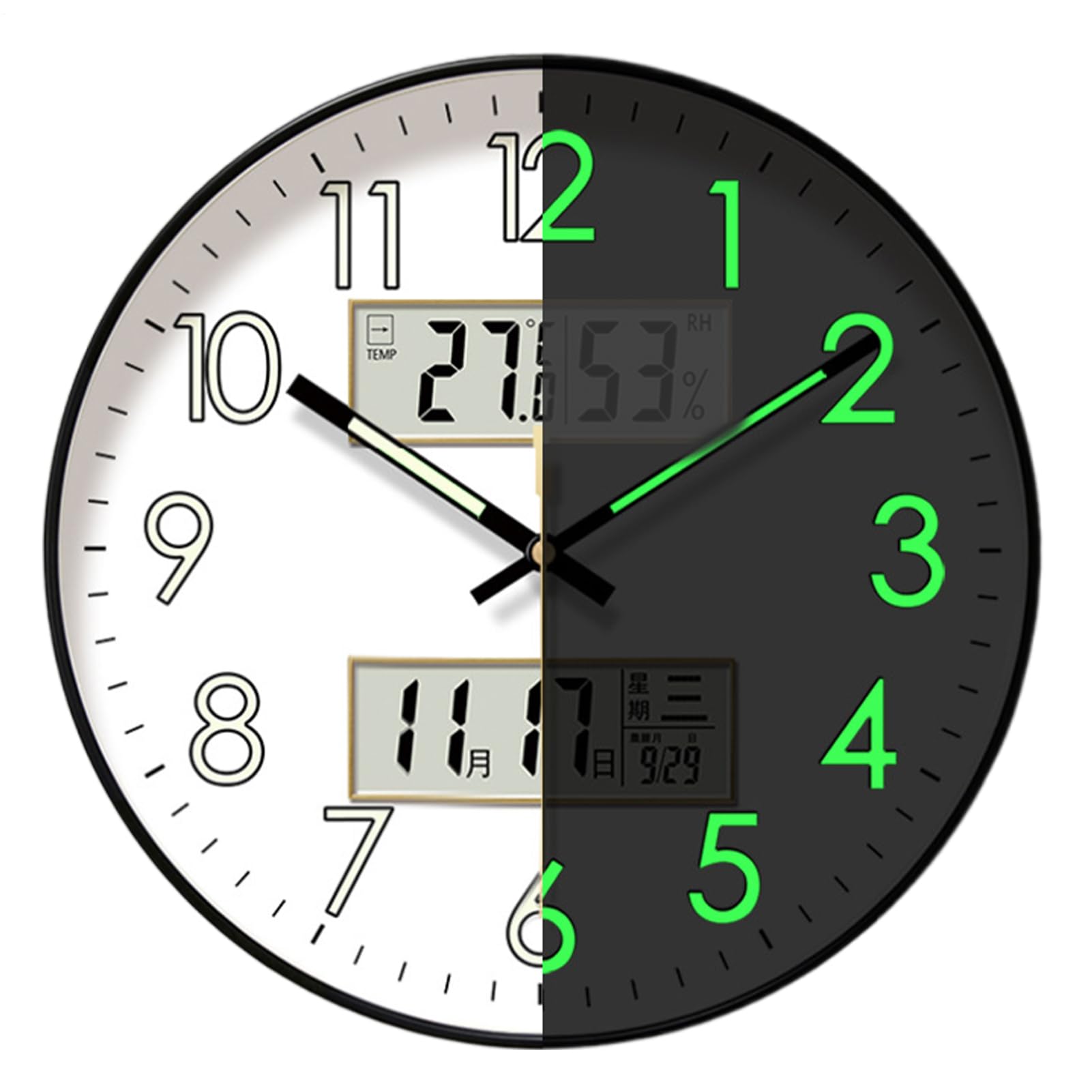 Grand écran numérique d'horloge murale silencieuse ronde pour décoration moderne
