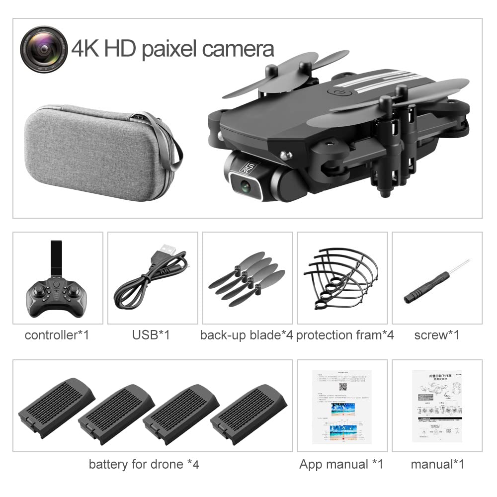 Drone Mini Drone 4K 1080P 480P Kamera RC Składany quadkopter WiFi FPV Ciśnienie powietrza Wysokość Trzymaj Czarno-szara zabawka Dron dla dzieci (Kolor: 4K szary Rozmiar pudełka: 1) (torba 4K 4B 1)
