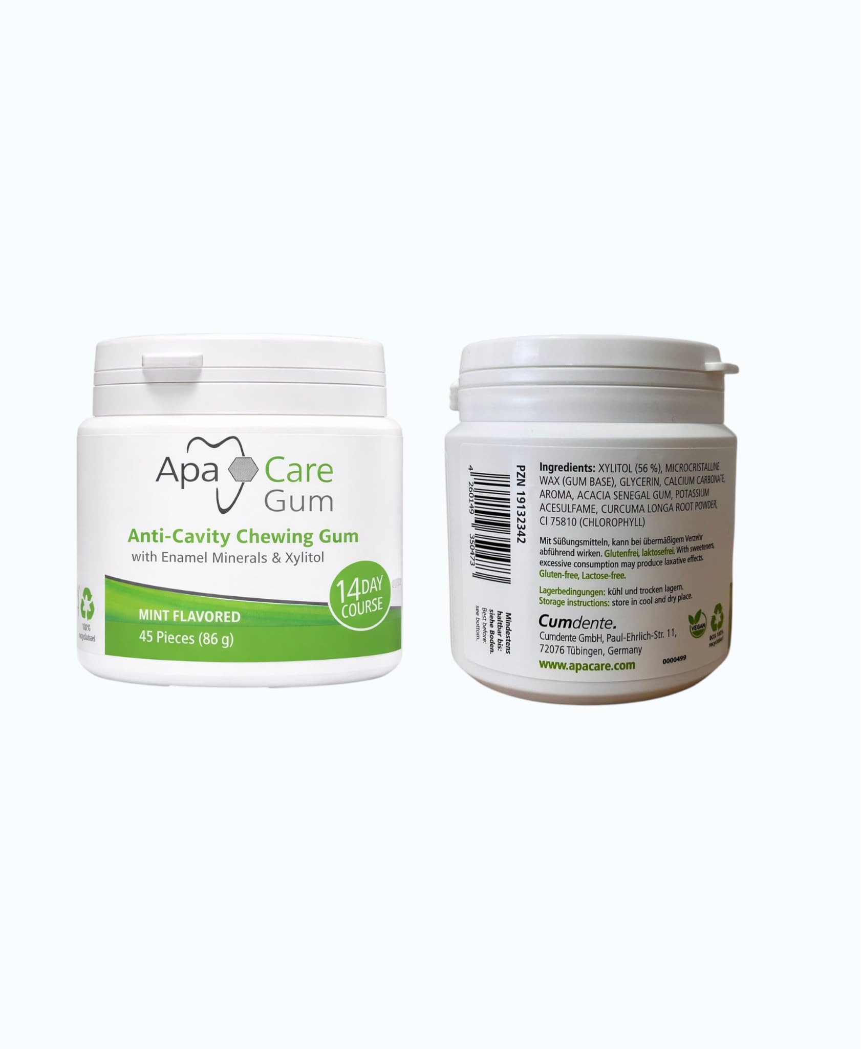ApaCare Goma de mascar anticaries con minerales de esmalte y xilitol 6 latas