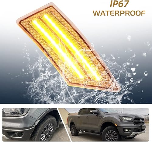 Miniatura 7 de Luces LED de marcador lateral para Ford Ranger Lariat XL XLT 2019 2020 2021 2022 tira LED de ámbar completo marcadores laterales de parachoques