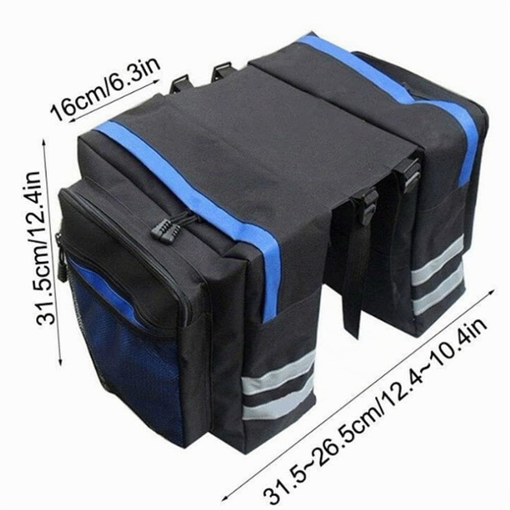 Sacoche Vélo Double Étanche Porte-Bagages Arrière, Bleu | Sacoche Arrière étanche Double Poche, Fermeture Robuste, Sangle Réglable. Ldéale pour Ranger Vêtements, Outils, Courses