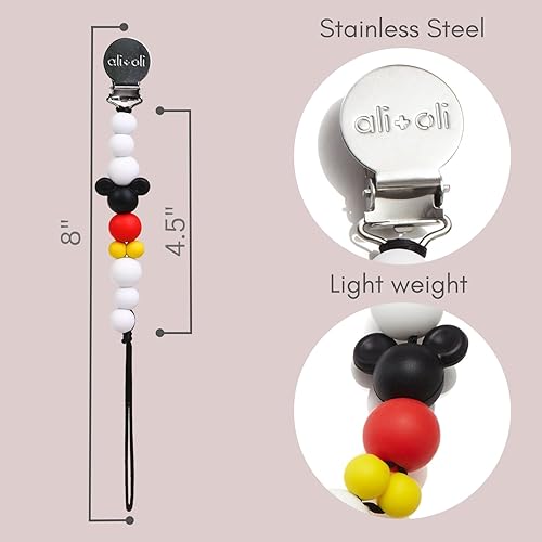 Miniatura 6 de Ali+Oli Clip de silicona para chupete para bebé (madera gris) 100% de grado alimenticio sin BPA para recién nacido, clip para bebé niño o niña