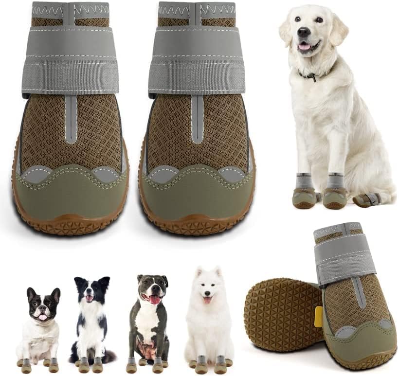 KUTKUT Dustproof Boots for Hardwood Floor | Breathable Shoes | Dog Booties With Reflective Anti-Slip Sole | Outdoor Paw Protectors With Rubber Soles for Hiking and Running (Size: 4) 1