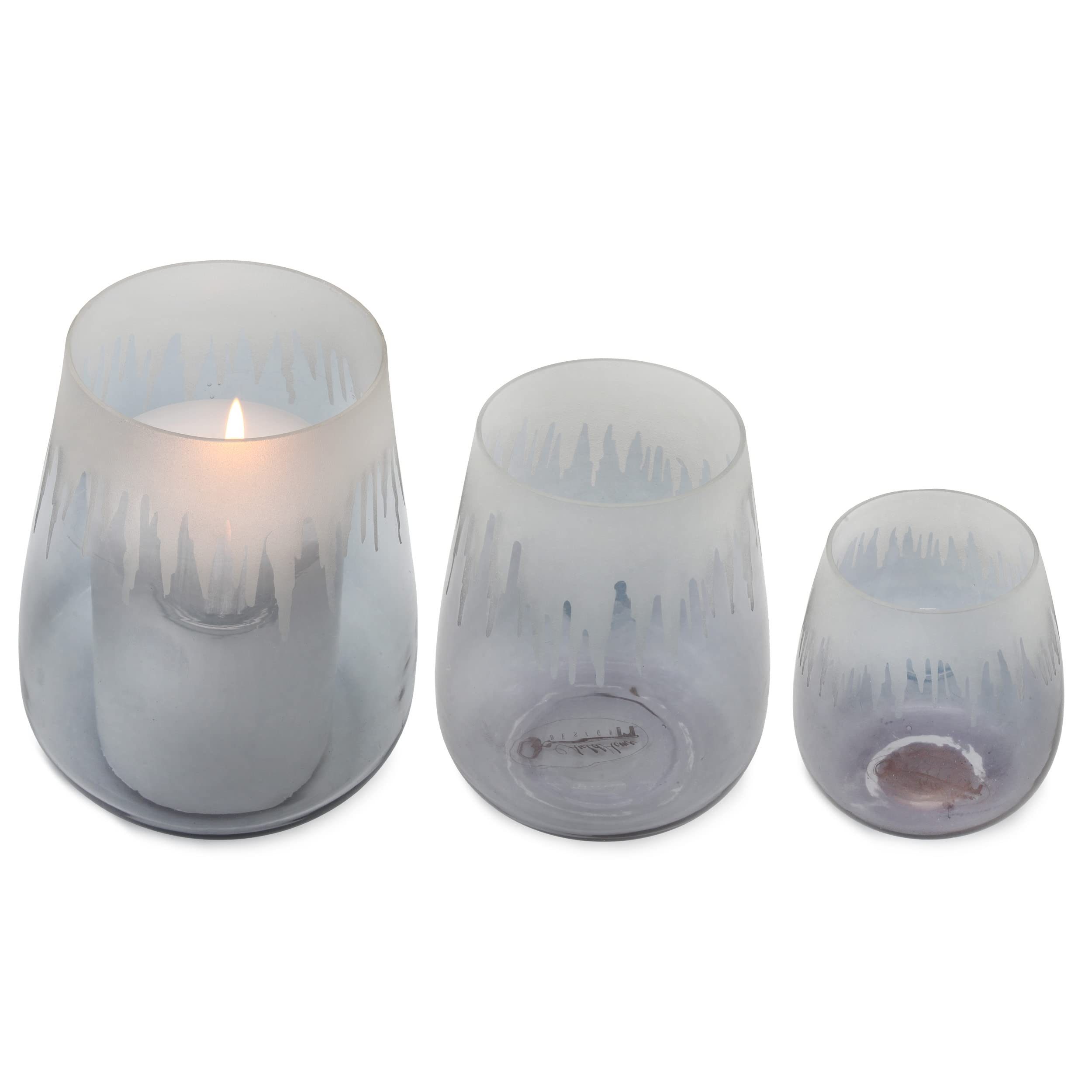 AuldHome Design Hurricane Lamp Candle Holders (Set of 3); Glass Decorative Lantern Candle Covers