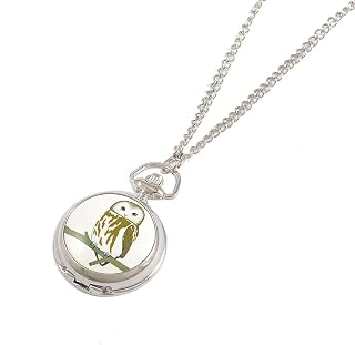 Qtqgoitem Ladies Owl Print Metal Hunter Round Case Necklace Pocket Watch (Model: d99 123 158 ca5 929)