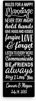 Personalized Planet Rules For A Happy Marriage Canvas Wall Art with Custom Names Printed and Detailed Suggested Routines | Ready to Hang in Kitchen, Bedroom, Office, or Family Room | Black, 9x27