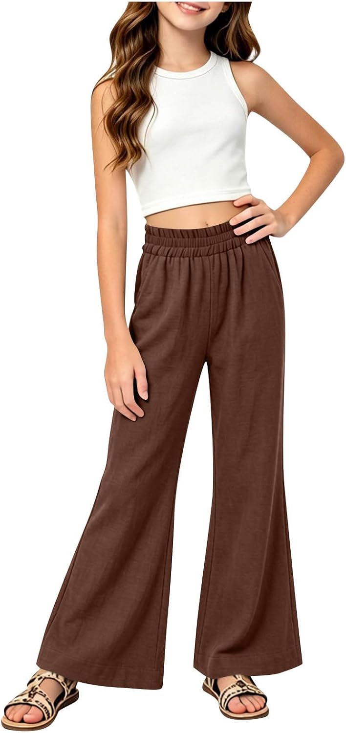 Girls Outfits for Homecoming Sleeveless Knitting Tank Top High Elastic Flare Pants with Pocket Summer Clothing Set