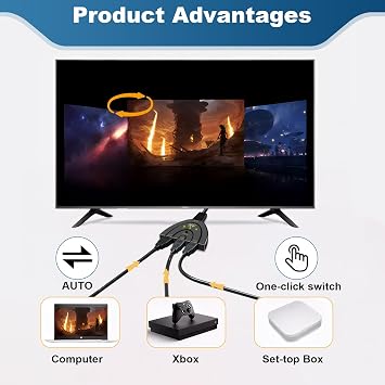 4K HDMI Switch, 3 in 1 Out HDMI Switcher HD MI Splitter 4K@60Hz with High Speed Cable Supports Full HD 1080p 3D UHD HDCP 2.2 for HDTV DVD Player Xbox Fire Stick Apple TV PS3/4/5 BLU-Ray