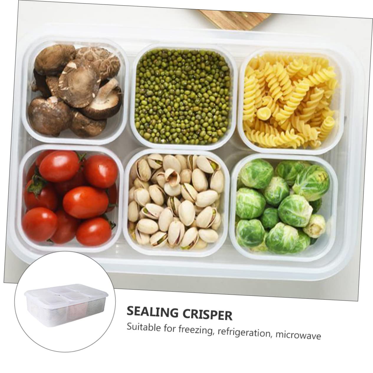 Zerodeko Set 7 Pezzi Contenitori Alimentari Quadrati in Plastica | Bianco, Coperchi Inclusi, Freezer Safe e Microonde, Struttura Visibile per Frutta e Verdura