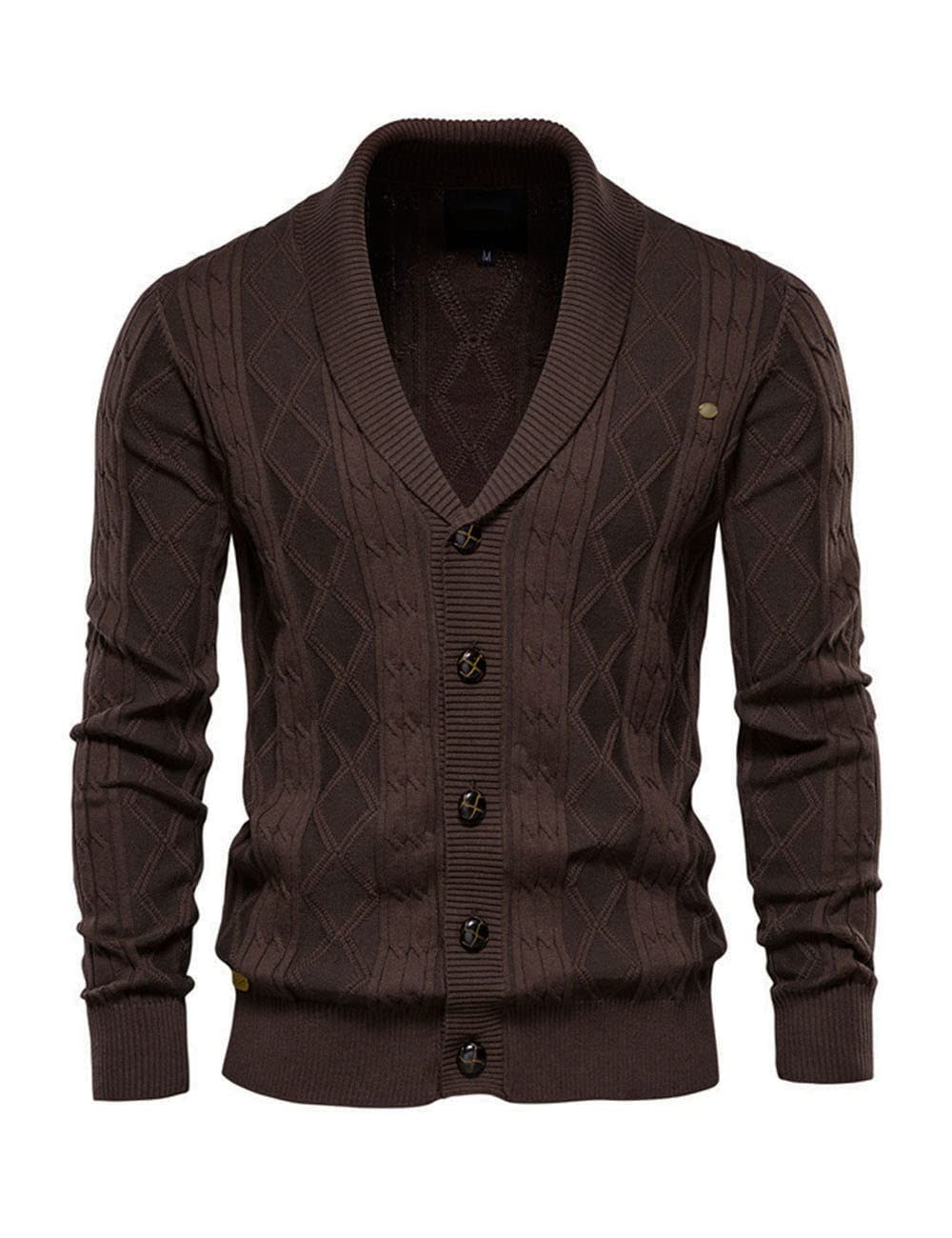 Jaderich Men's Coffee Shawl Collar Cardigan Sweaters Knitwear Button Down Cotton Sweater