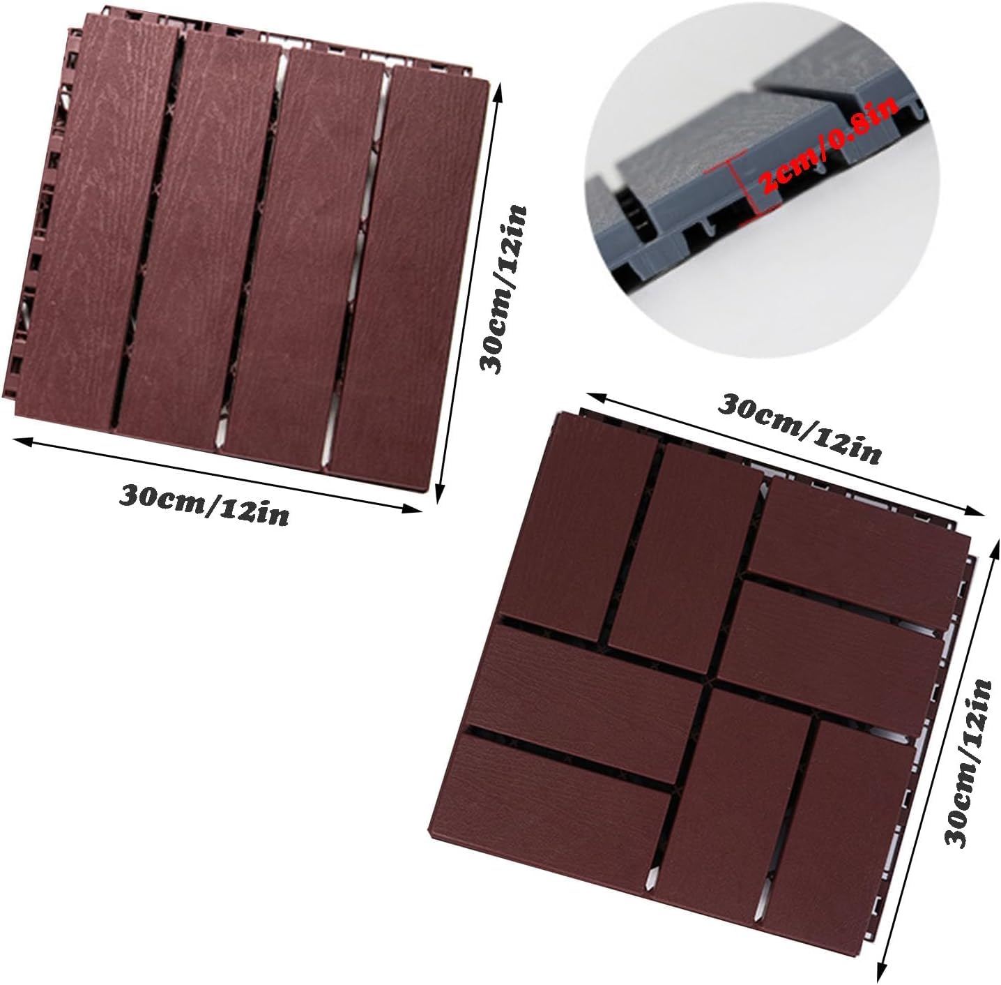 Dalles et lames de terrasse en composite, Paquet extérieur composé de verrouillage carré de tuiles de platelage de 24 styles multicolores 2(Grey,4 stripes)
