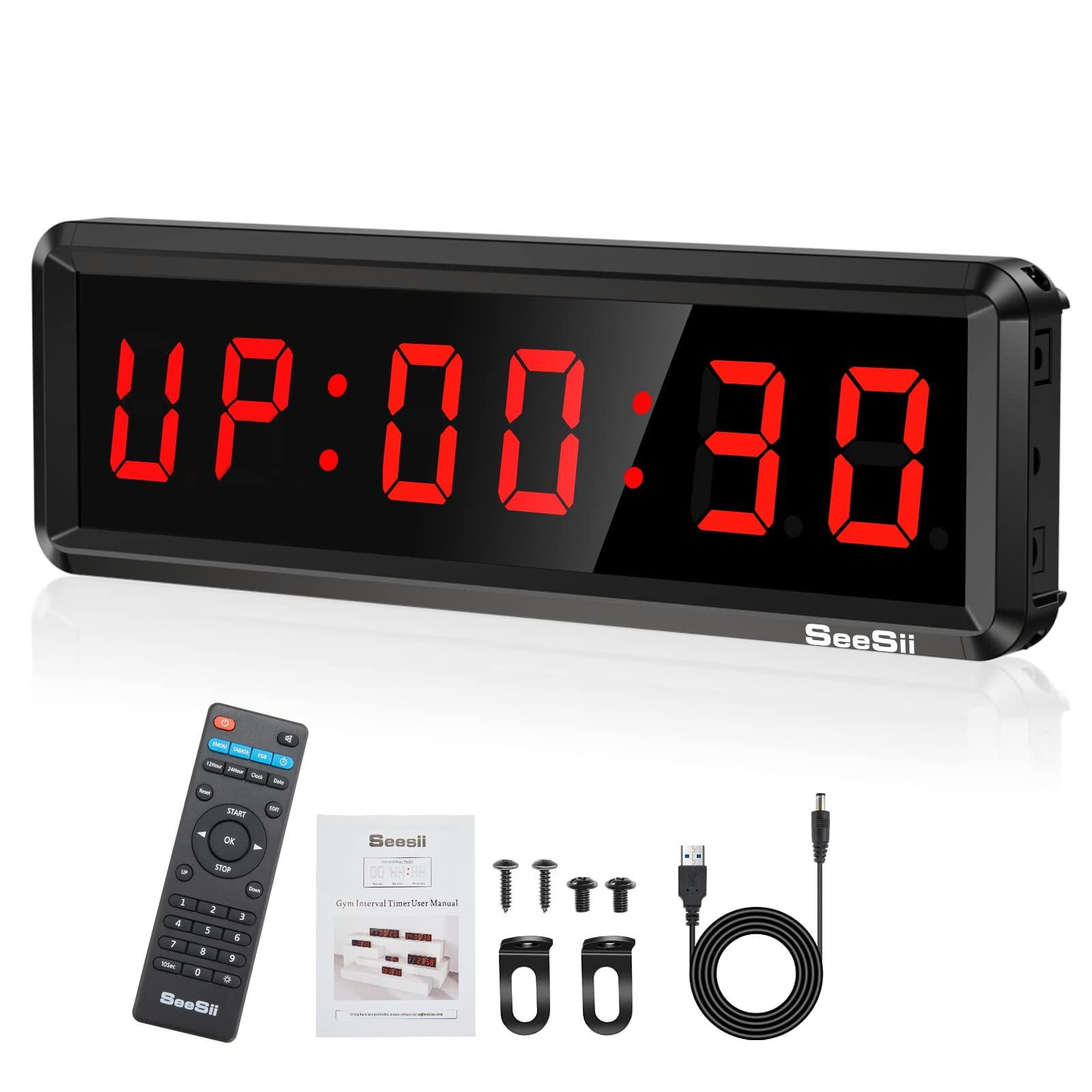 Seesii Gym Timer All Red, UltraClear LED Interval Timer with Remote