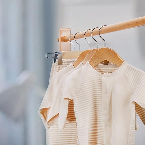 Miniatura 5 de Nature Smile Perchas de madera con muescas y gancho cromado antioxidante, paquete de 10 unidades (natural)