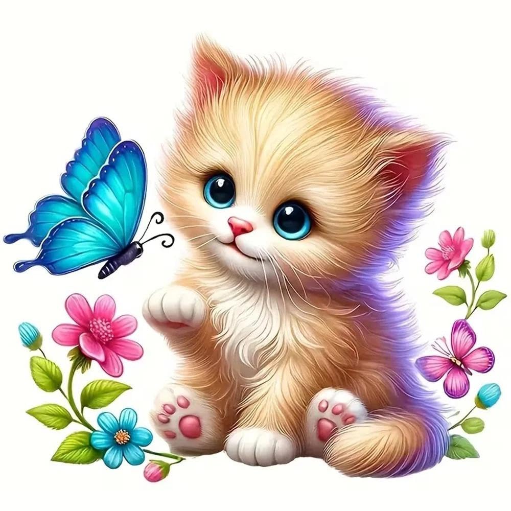 Kitten Blue Butterfly Vinyl Decal Sticker Rabbit Ear Windows Refrigerator Trunk Laptop(10x9cm)