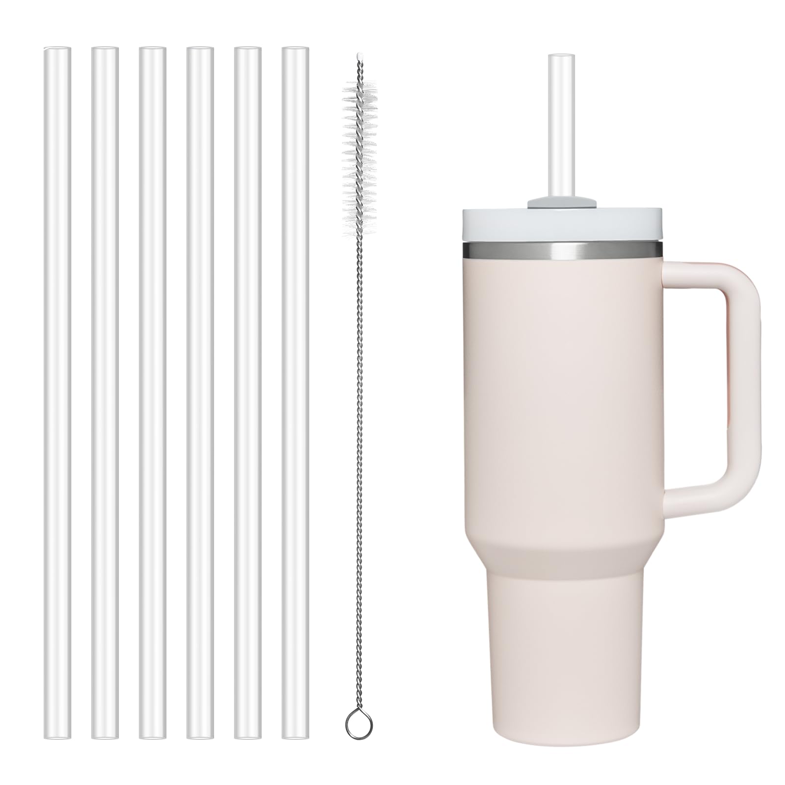 WISYOK Stanley Cup Straws for 30 40 oz, Reusable Straws, Plastic Straws, Tritan Material, BPA-Free, 6 Clear Straws with 1 Cleaning Brush (30 cm x 1 cm), Pack of 6-image-34