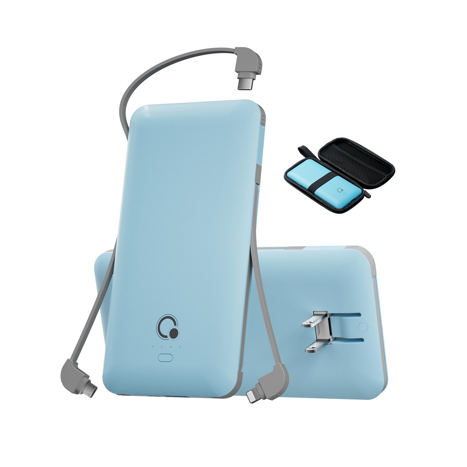 Q Batería externa de 10000 mAh, cargador portátil delgado, paquete de batería externa de 4 salidas con enchufe de pared de CA integrado, micro USB C, 3 cables compatibles con iPhone, Samsung, teléfono
