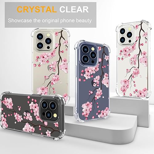 Miniatura 6 de ENDIY Funda compatible con iPhone 14 Pro para mujeres y niñas, bonito protector de teléfono transparente con diseño protector fresco, rosa Sakura