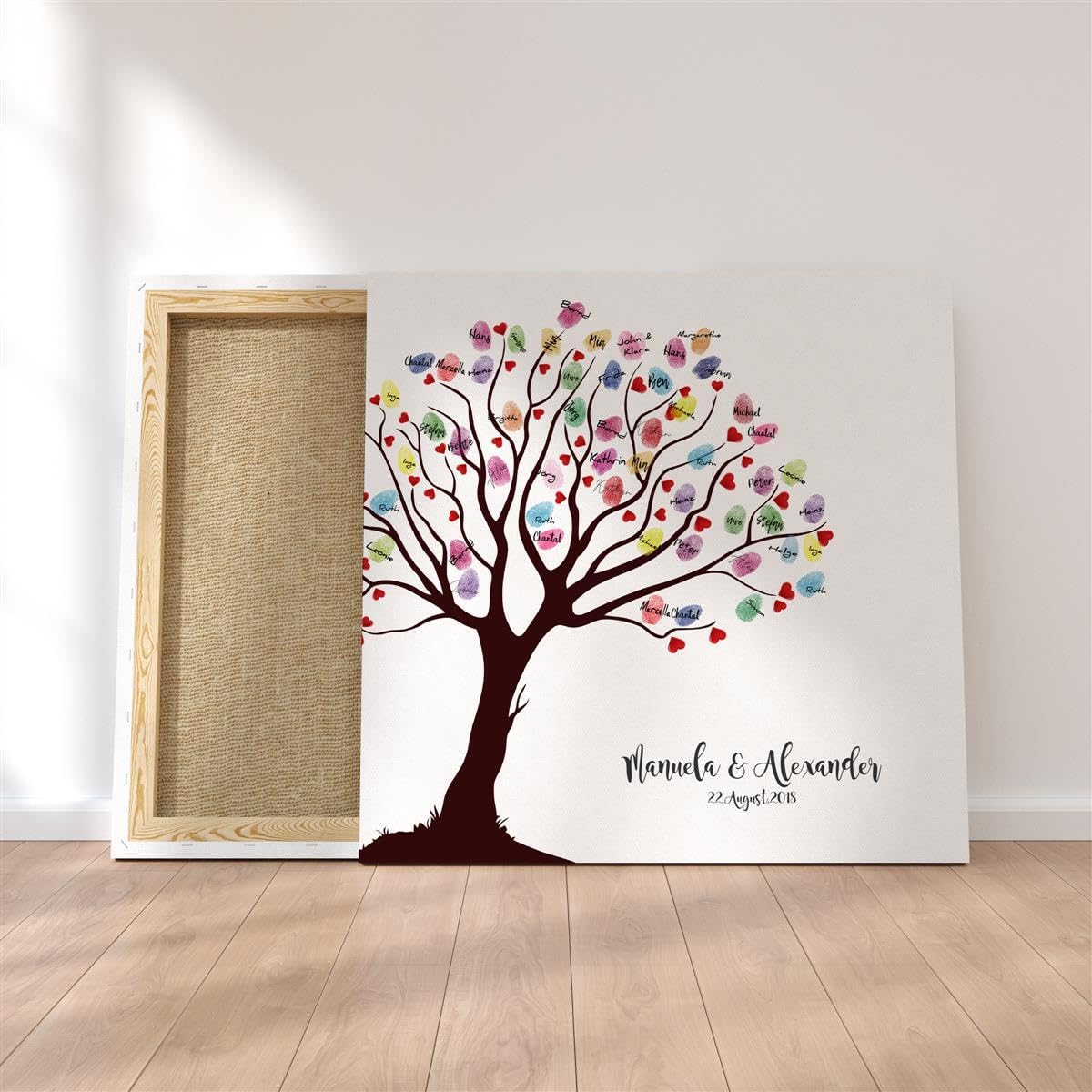 Madyes tela per matrimonio impronte digitali libro degli ospiti personalizzato albero palloncino per la coppia di sposi come regalo, decorazione matrimonio, nome con data. 50 x 50 cm