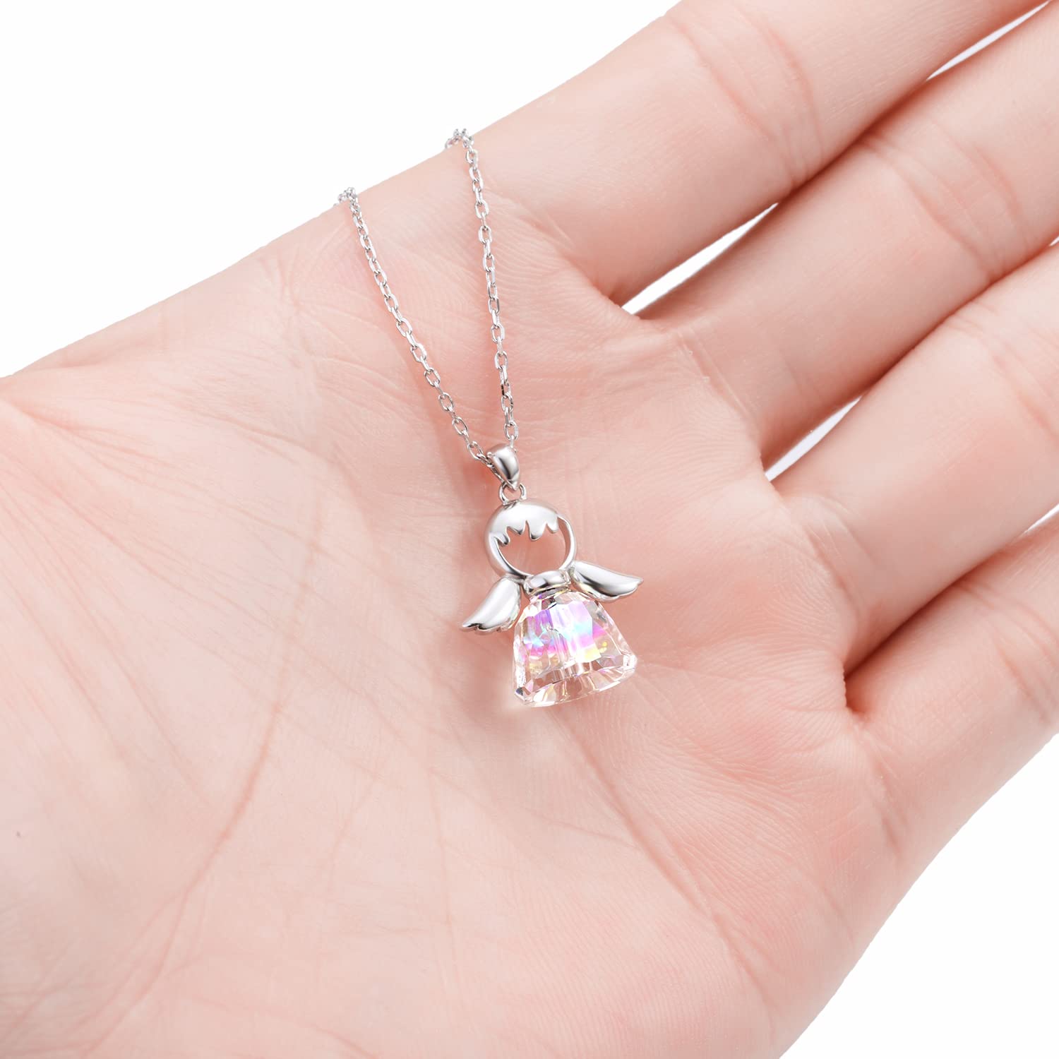 Collana in argento 925 con ciondolo a forma di angelo per donne,collana di angeli custodi con cristalli scintillanti, gioielli dell'amicizia per bambini ragazze donna regalo per il battesimo comunione