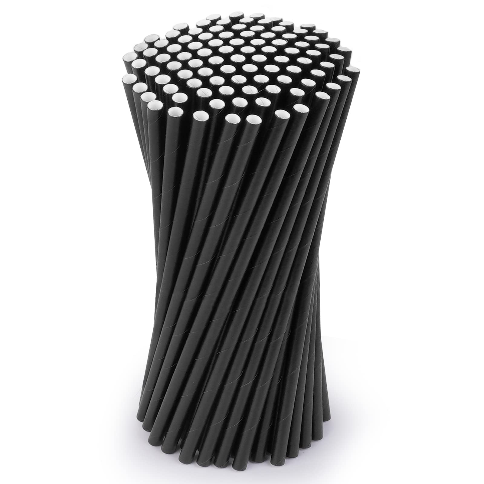 Vicloon Straws Paper, Drinking Straw Biodegradable Recyclable, Party Straw for Birthday, Wedding, Christmas, Rainbow Straws (Black 100PCS)