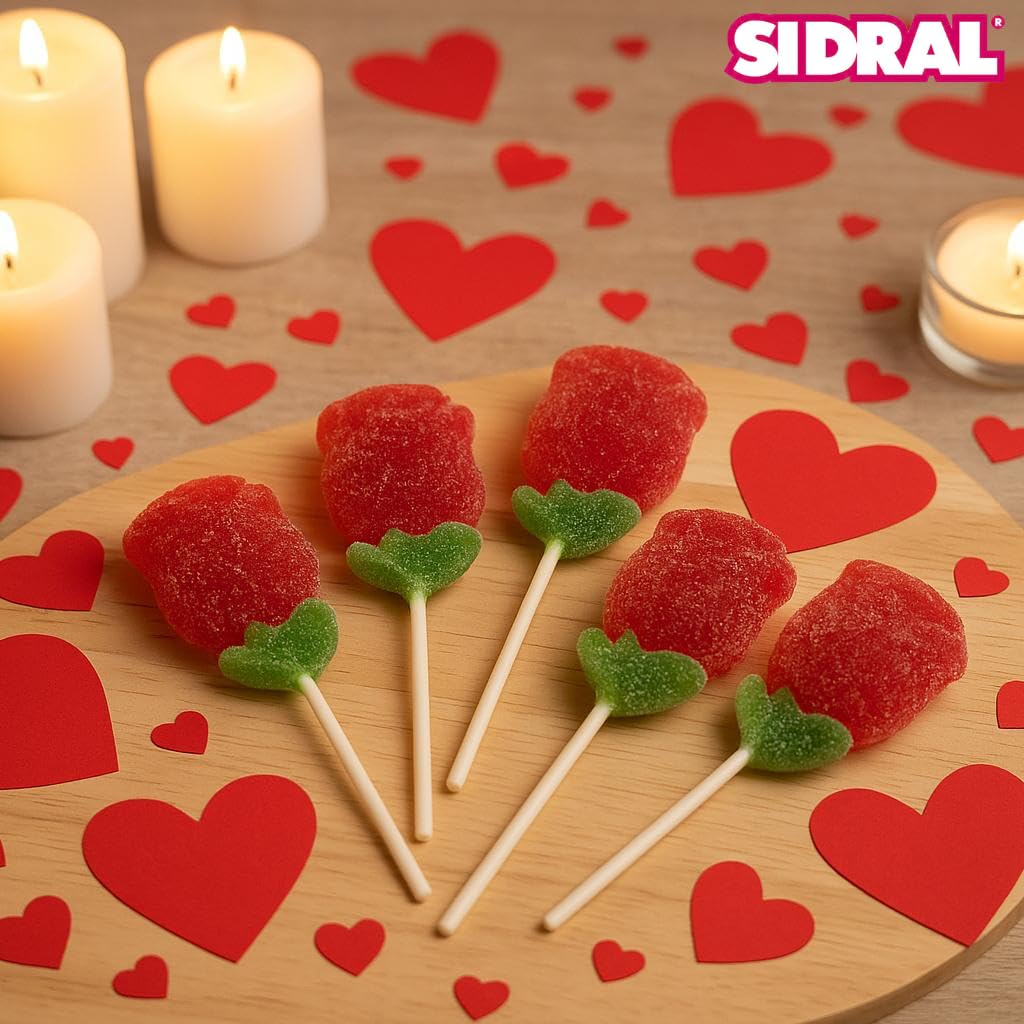 SIDRAL - Sant Jordi Rosas Pectina Pack de 15 - Golosinas en forma de Rosas, Golosinas para San Valentín - (PECTINA) - 5