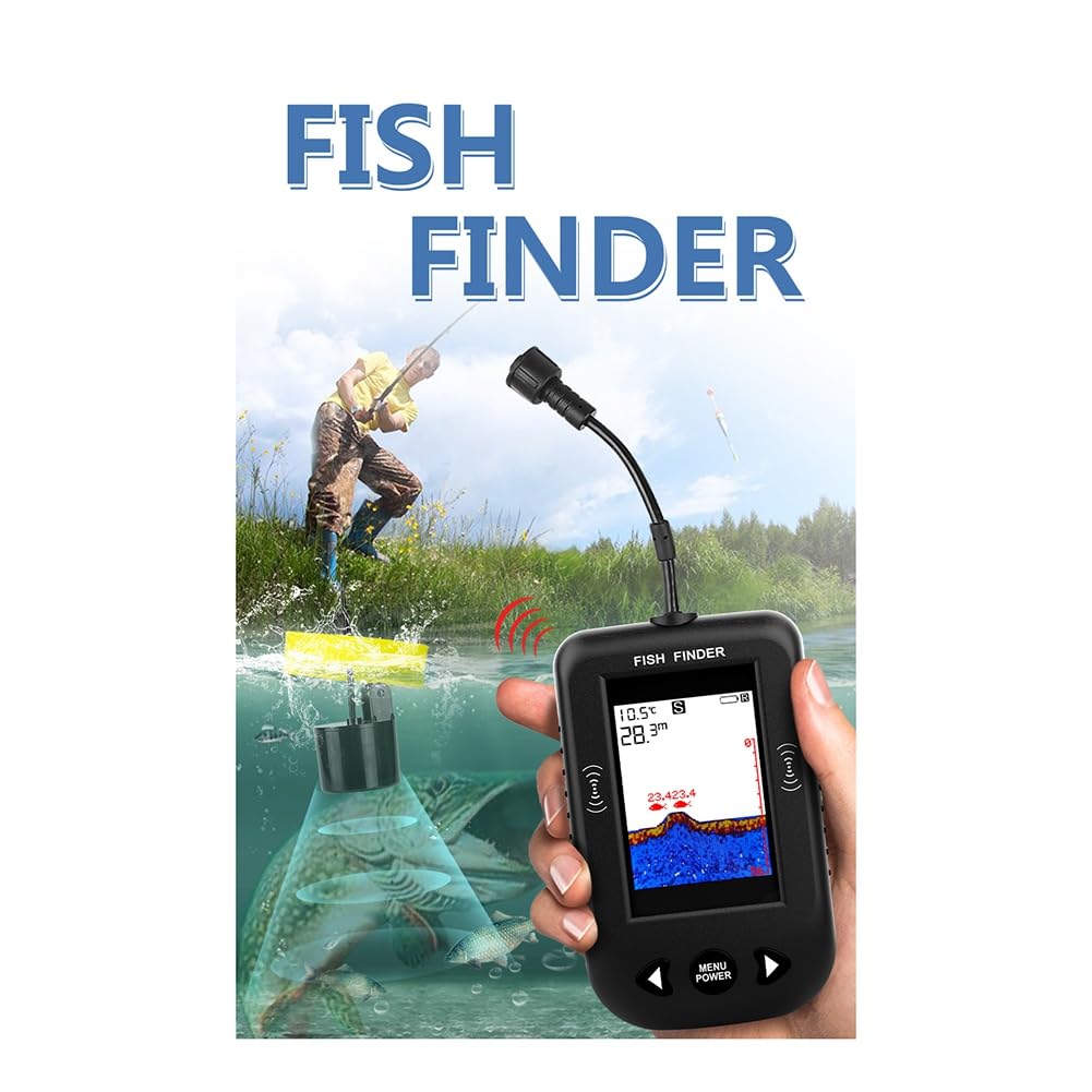 Buscador de Peces Portátil Sonda de Profundidad de Agua con Sensor Transductor Negro