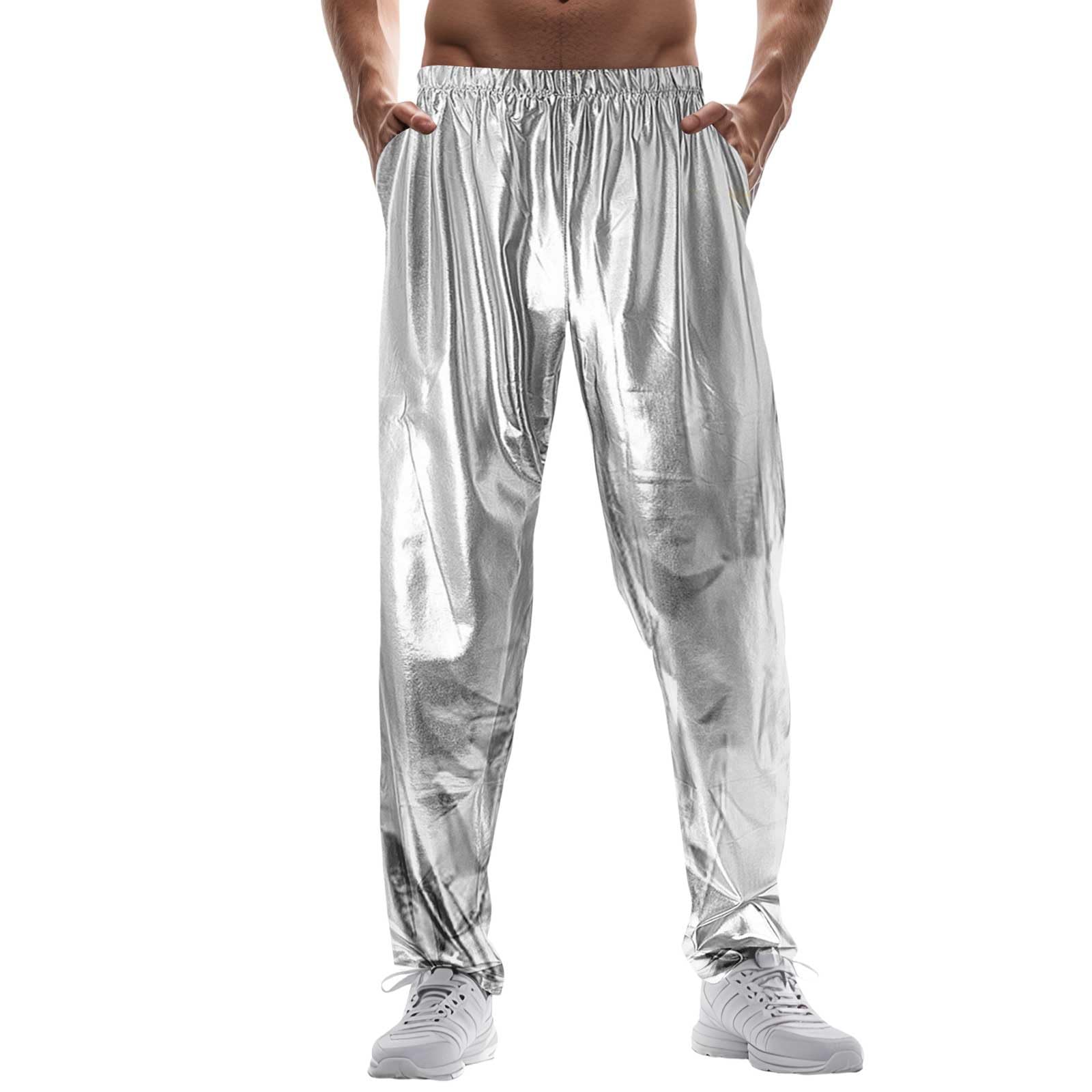 Generisch Pantalon de jogging pour homme - En métal brillant brillant - Pour les loisirs, les discothèques, les discothèques