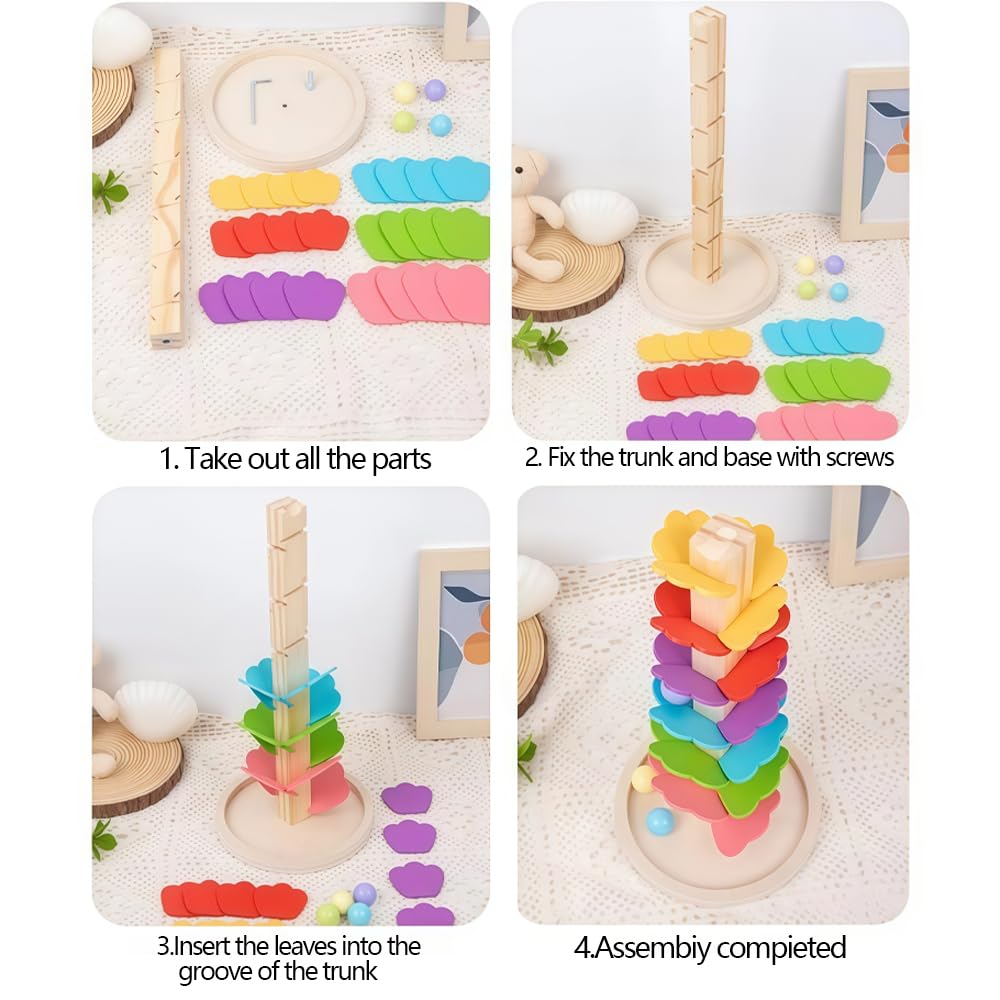 Montessori Sound Tree,QIANSSE Wooden Ball Drop Toy with Rolling Ball Tower Music Colorful Marble Tree Baby Ball Drop Toy for Kids Girls Boys Educational Sound Toys Wooden Music Tree Gift - Image 3