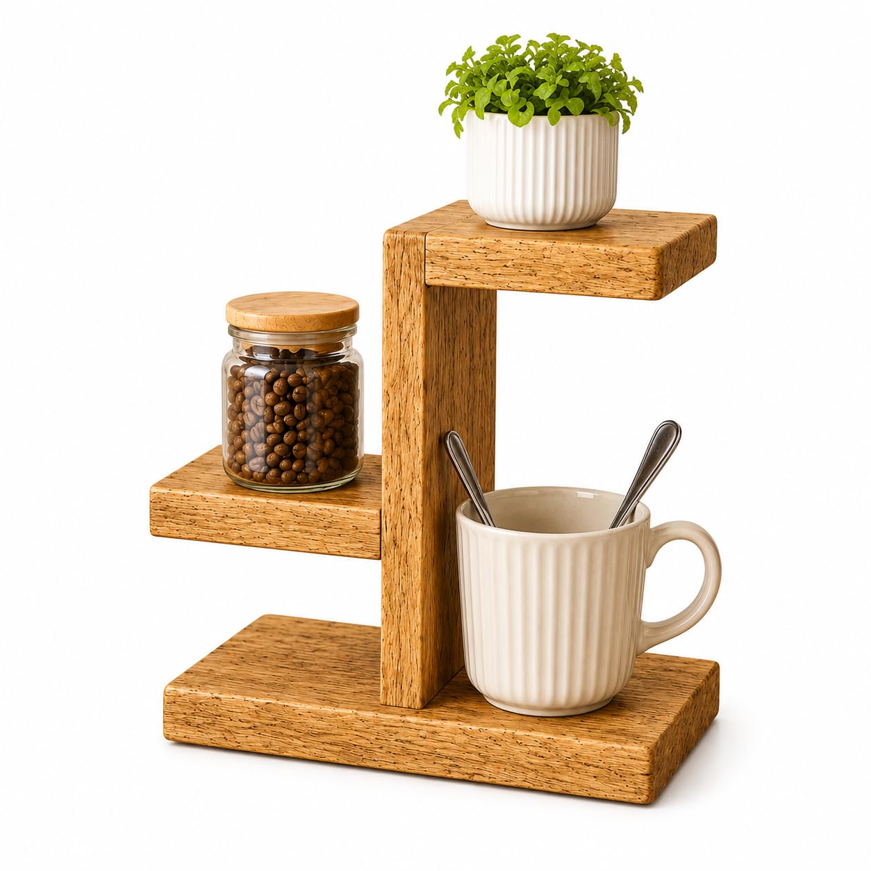 Premium Wood 3-Tier Display Stand for Home Décor | Multi-Purpose Countertop Organizer Shelf for Bathroom, Vanity, Kitchen, Office & Living Room | Rustic Wooden Storage Rack for Plants & Candles .-image-27