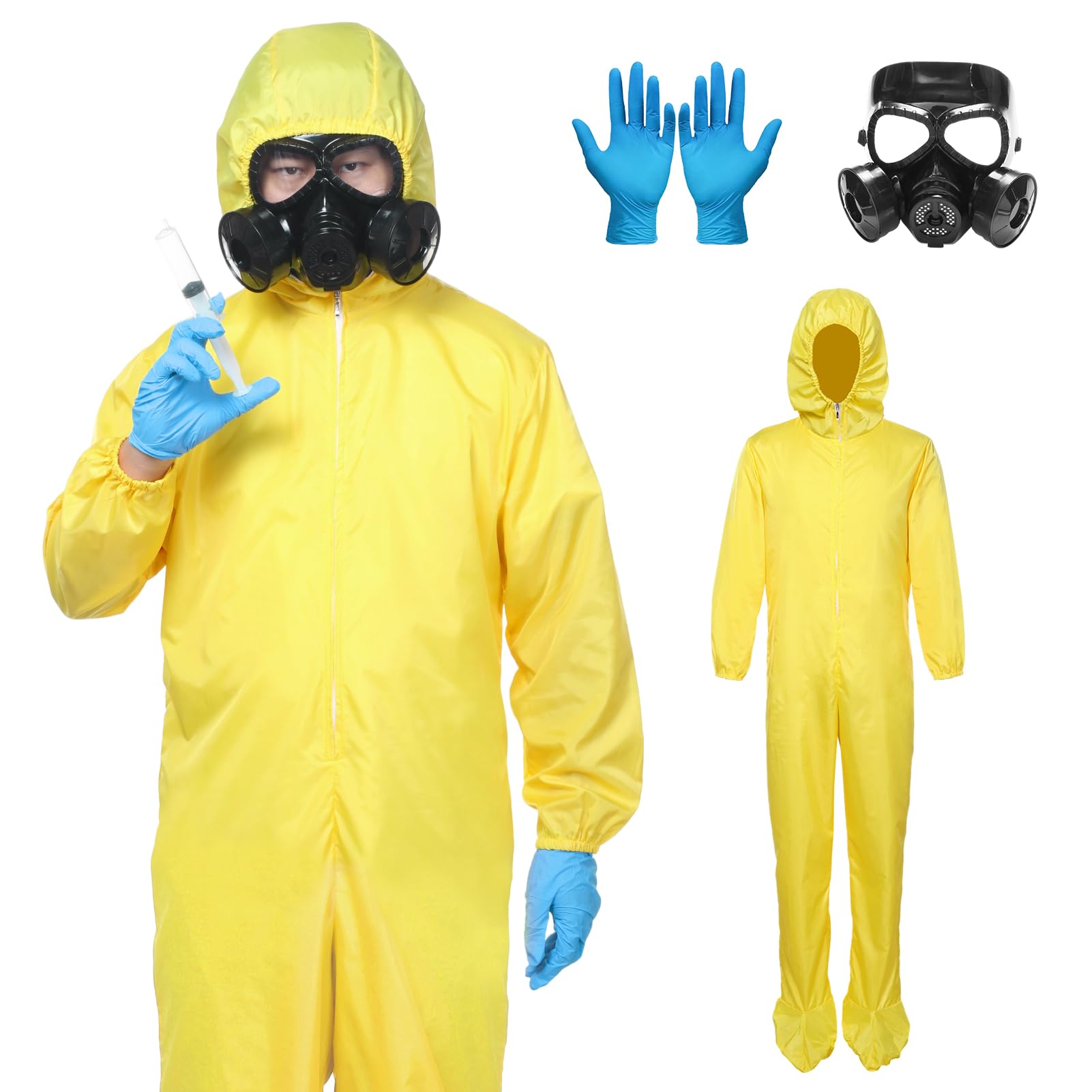 Alaiyaky Men's Halloween Yellow Bodysuit Mask Set (Style A, S)