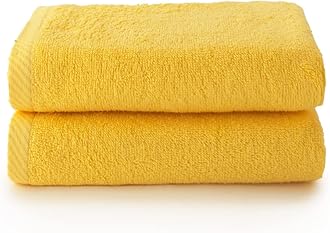 Top Towel - Plus - Large Bath Towels - Bathroom Towels - 2 Face or Bidet Towels - 30 x 50 cm - 100% Cotton - Lemon