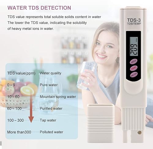 Miniatura 5 de Medidor digital TDS, probador de agua PPM, rango de medición de 0-9999 ppm, ideal para agua potable, piscina, acuarios, hidroponía (gris) (TDS)