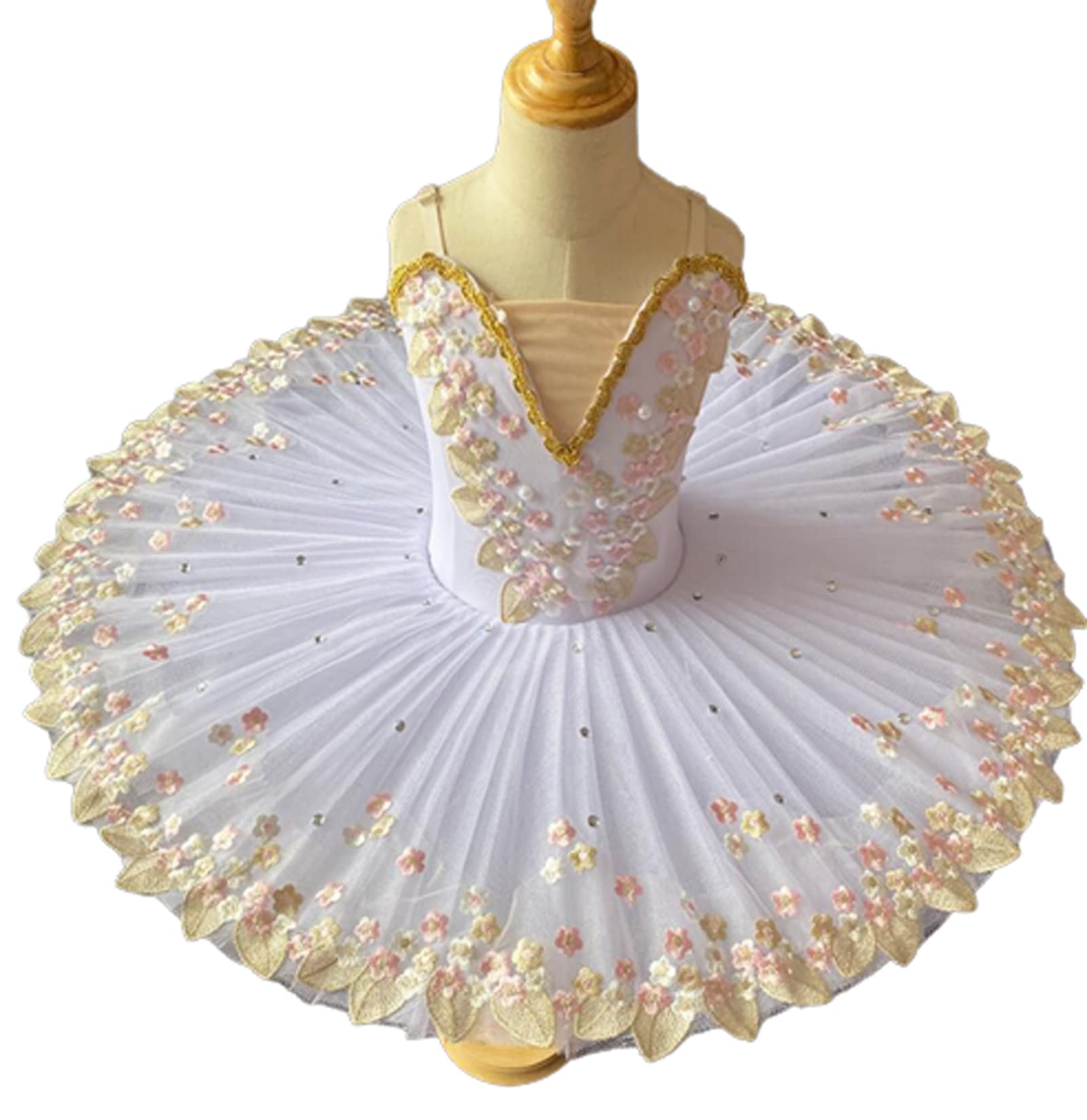 Girls Professional Ballet Costume Ballerina Ballet Tutu For Girl Princess Pancake Tutu Dance Ballet Dress,White,130CM