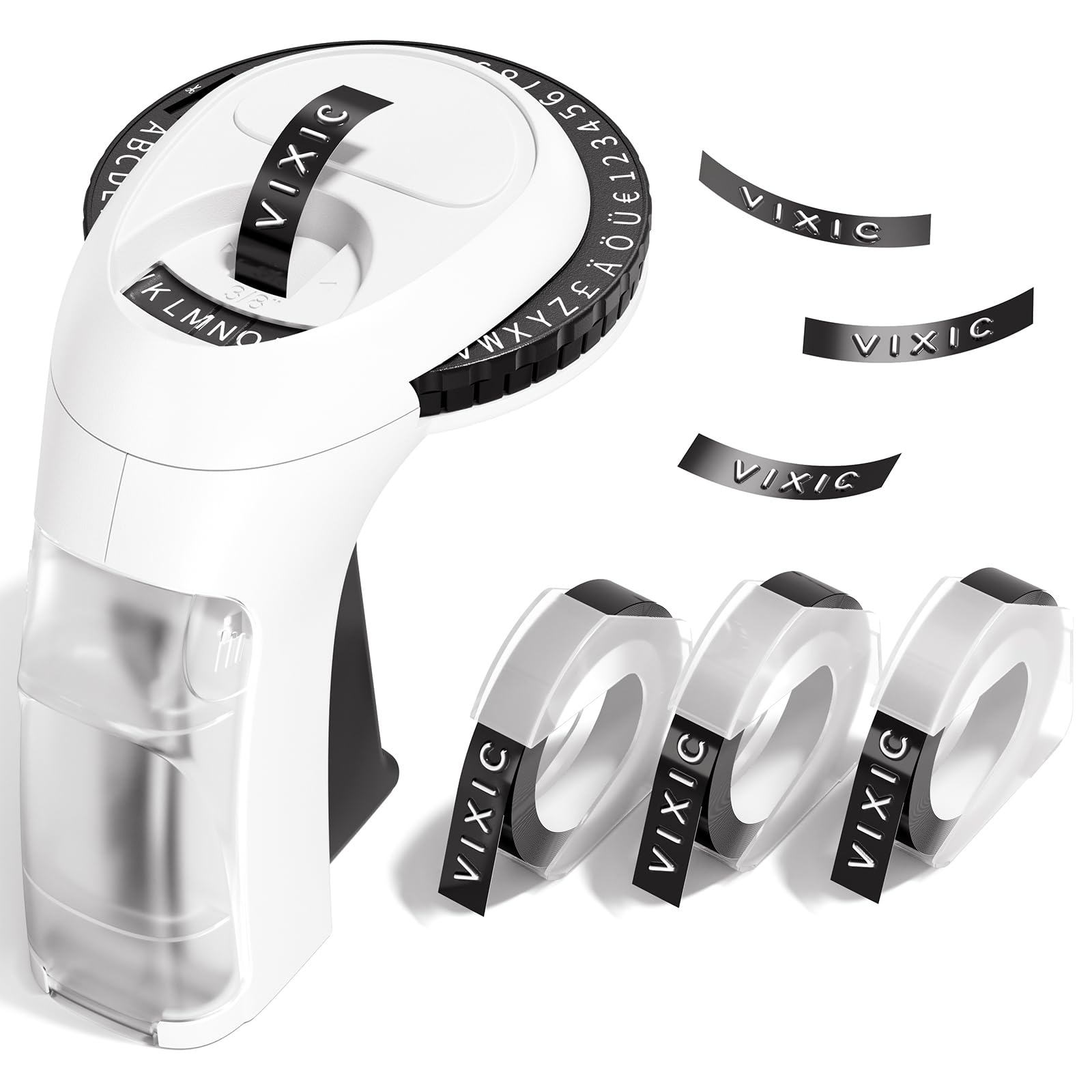 Vixic Prägegerät, Beschriftungsgerät Prägegerät, Tragbares Prägegerät Etiketten, Beschriftungsgerät Retro mit 3 Prägebändern für zu Hause und für Bastel- und Hobbyprojekte (£/€, Ä, Ö und Ü)