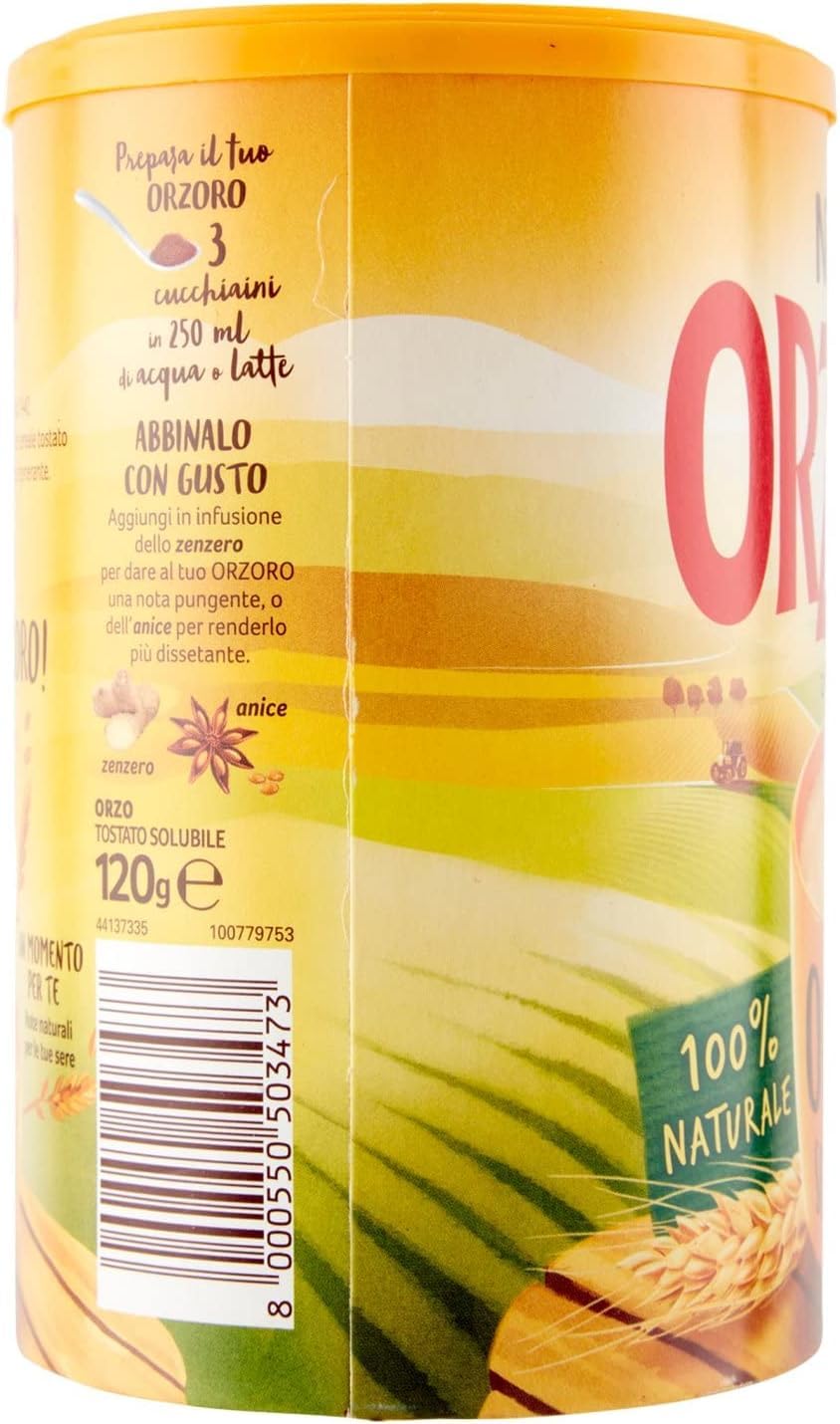 Italian Gourmet Orzoro Orge Soluble – Lot 12 x 120 g Boisson instantanée d’orge, alternative au café sans caféine, goût malté doux, se dissout rapidement, petit-déjeuner + Italian Gourmet polpa