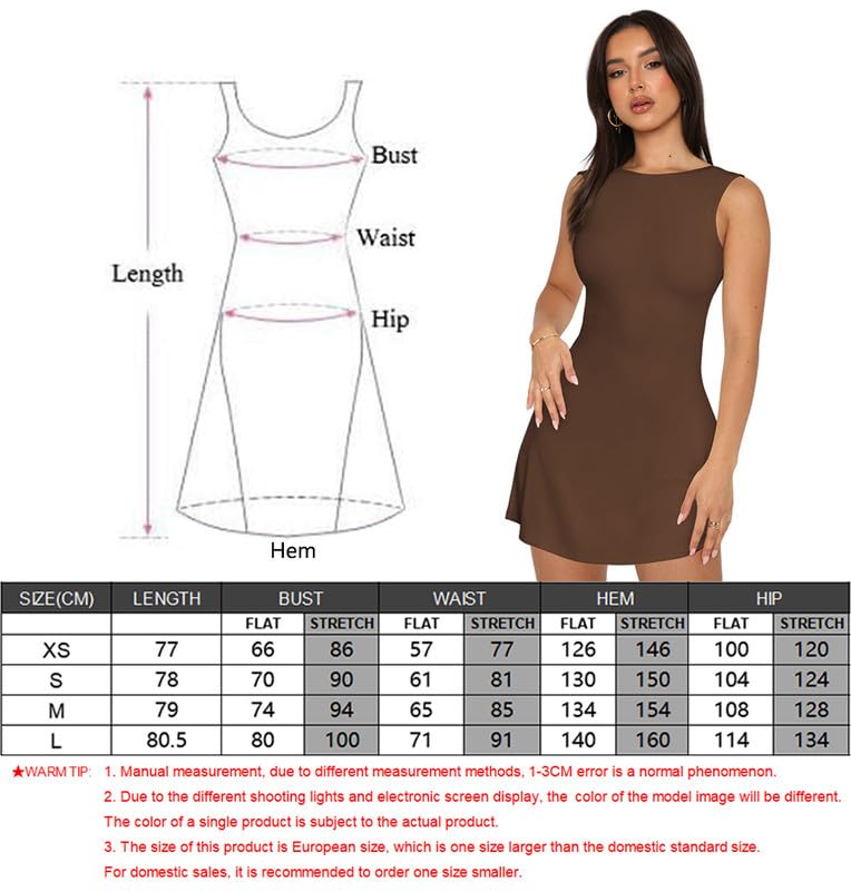 Vestido Mujer Sexy sin Espalda Mini Vestidos Verano sin Mangas Cuello Barco Vestido Ajustado de Fiesta Elegante Bodycon Vestidos Corto para Cóctel Noche Club Casual Streetwear