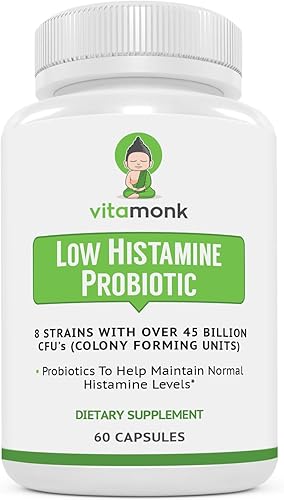 VitaMonk Los probióticos bajos en histamina combaten la intolerancia a la histamina y apoyan la salud intestinal equilibrada - Probiótico sin