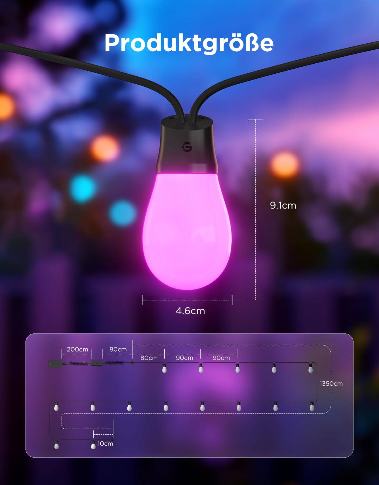 Govee Lichterkette Außen 15M, RGBICW 65lm pro LED, App&WiFi Steuerung,IP66 | 16 Mio. DIY-Farben, 111+ Szenen, Musik Sync, Matter/Alexa/Google, Lebensdauer 25000h, Einf. Montage, Garten/Balkon/Terrasse