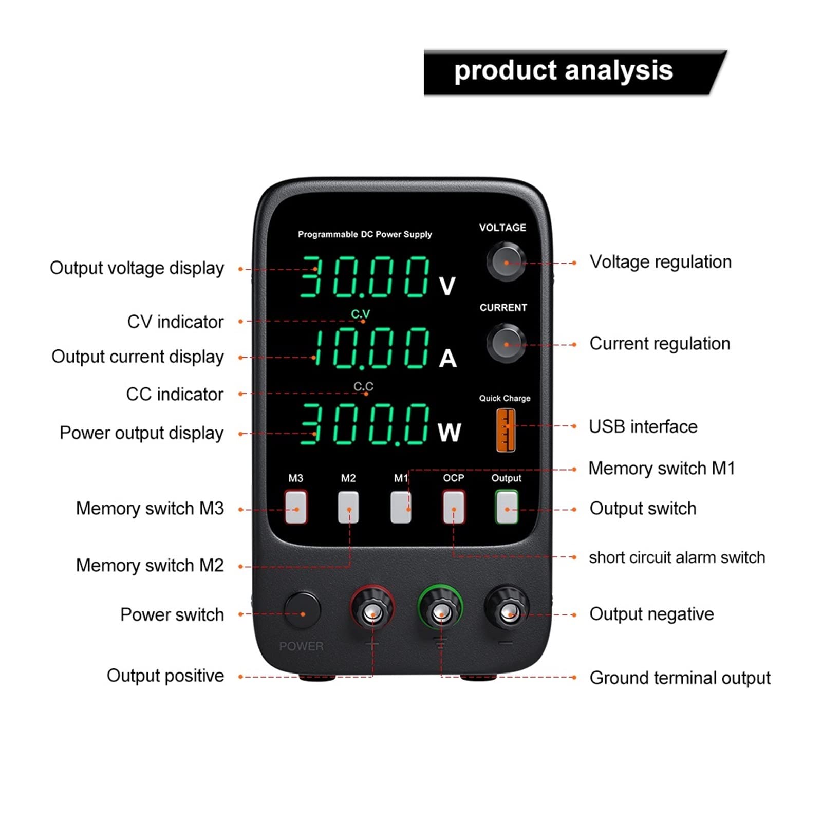 Alimentatore CC Regolabile 30V 10A Funzione di Memoria programmabile da Laboratorio Interruttore regolatore di Tensione fonte di Alimentazione Interruttore 60V 5A(30V 5A)