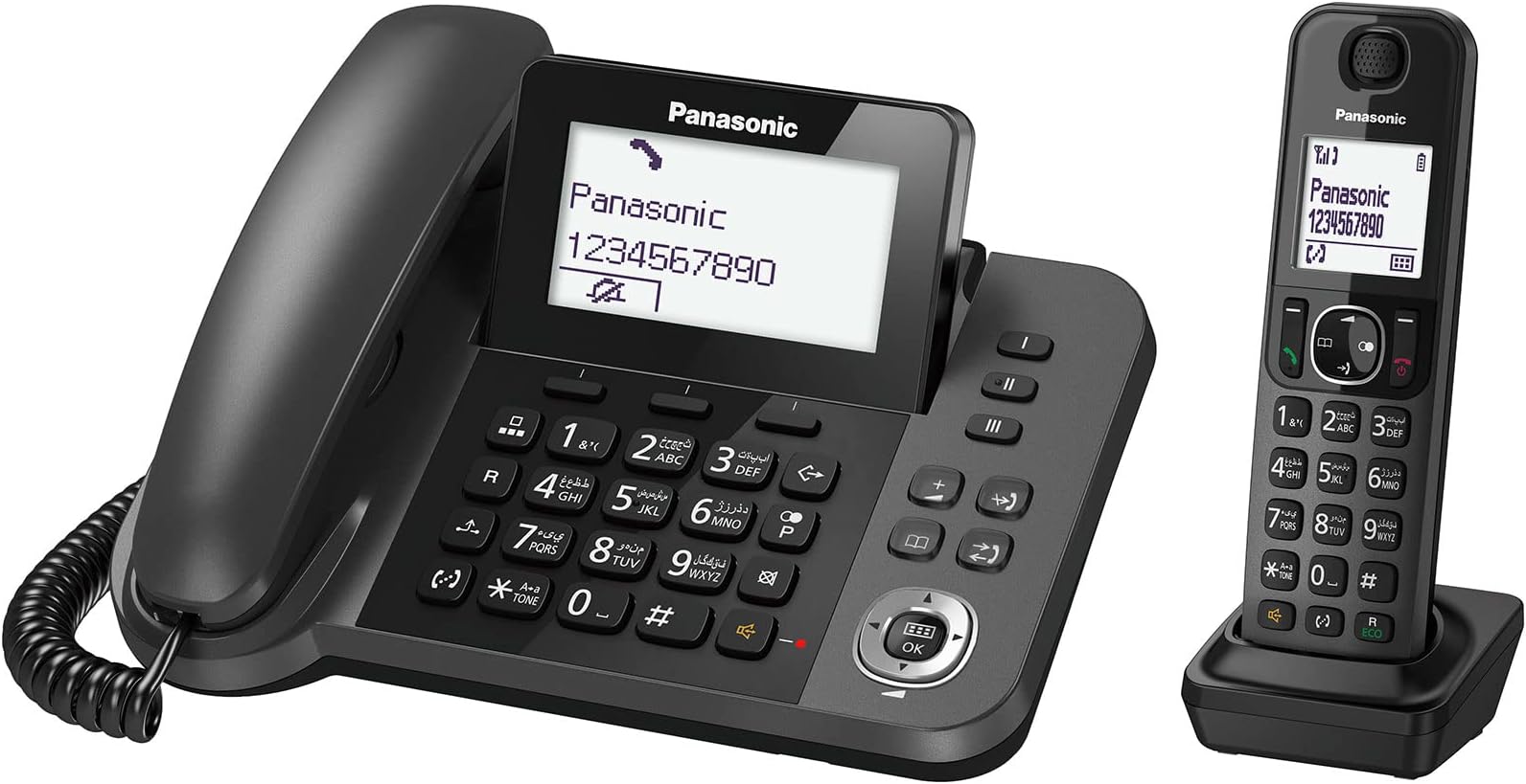 Digital Corded/Cordless Phone with Call Blocking, 1 Corded Handset and 1 Cordless Handset - KX-TGF310UE1 (Black)