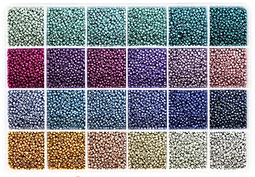 KERGAEN Size 2mm 11/0 Seed Beads About 15600pcs Making Earring Bracelet and Jewelry (650Pcs/Color 24 Colors)