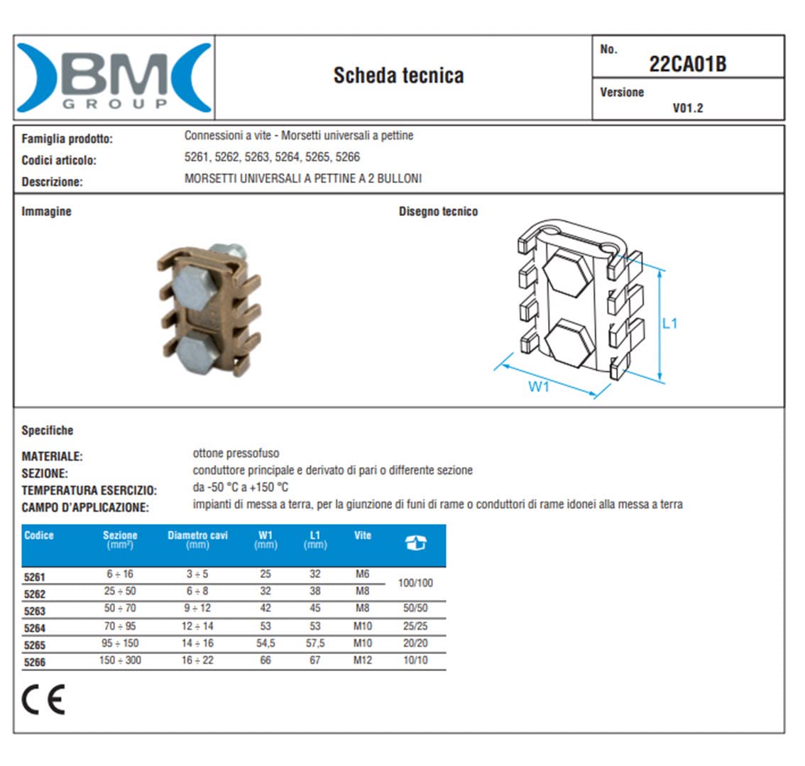 ECI ELETTROFORNITURE Morsetto a pettine BM 50-70mmq a 2 Bulloni 5263