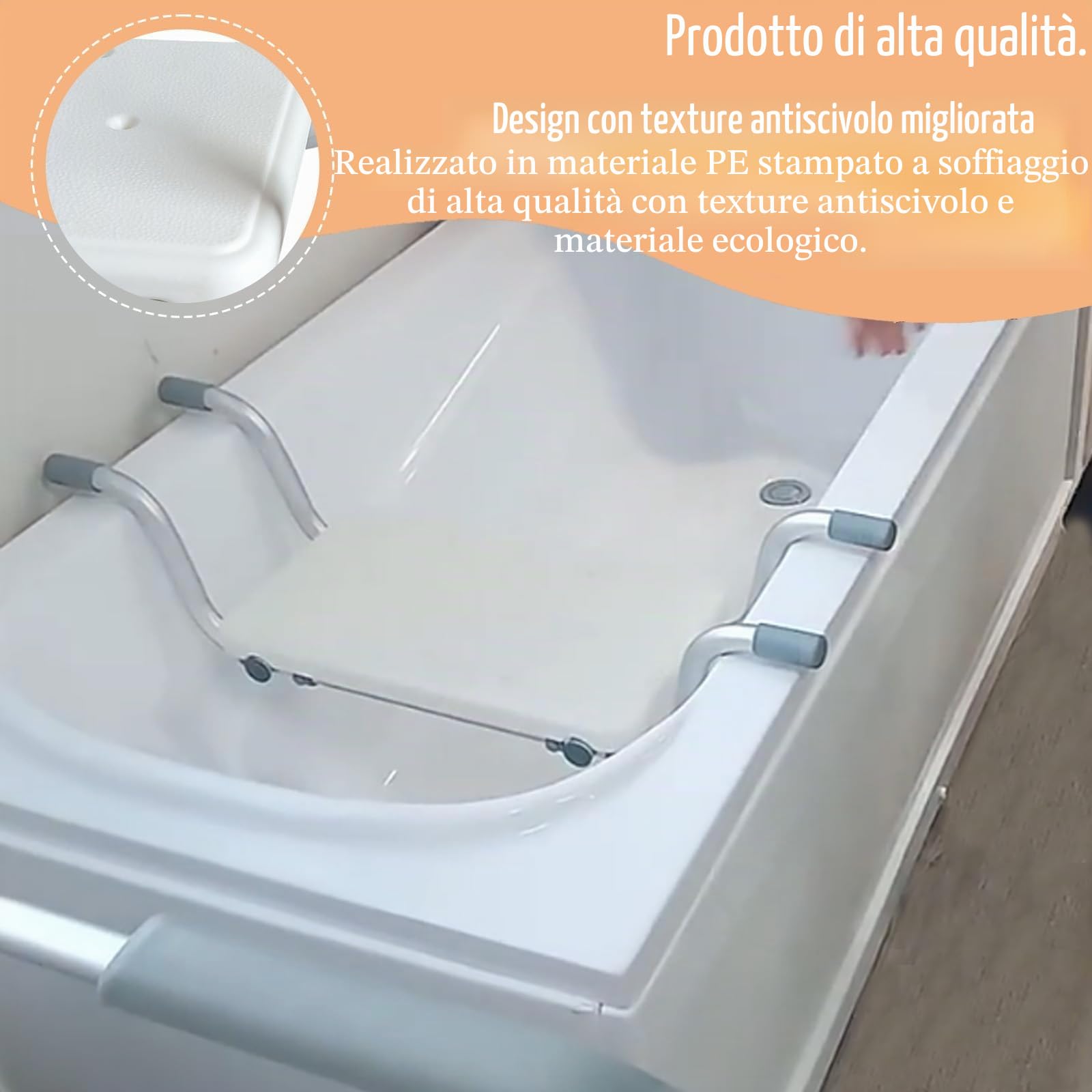 Sedile per vasca da bagno, Sedia per Vasca da Bagno per Anziani estraibile 72-82 cm, portata 136 kg, sedile regolabile per vasca da bagno, ripiano per vasca da bagno