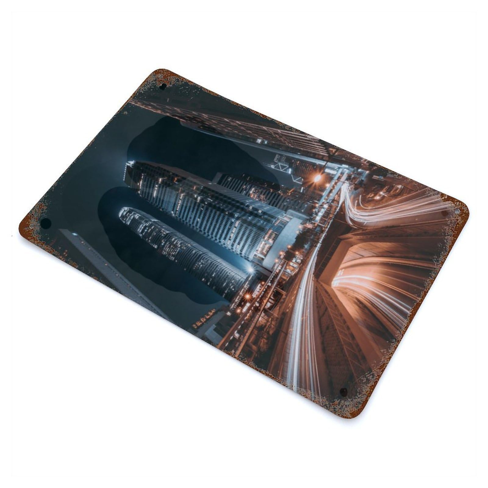 Hong Kong By Night Rusty Metal Tin Sign 11.8"x7.9", Ideal for Farmhouse, Kitchen And Entryway Decor