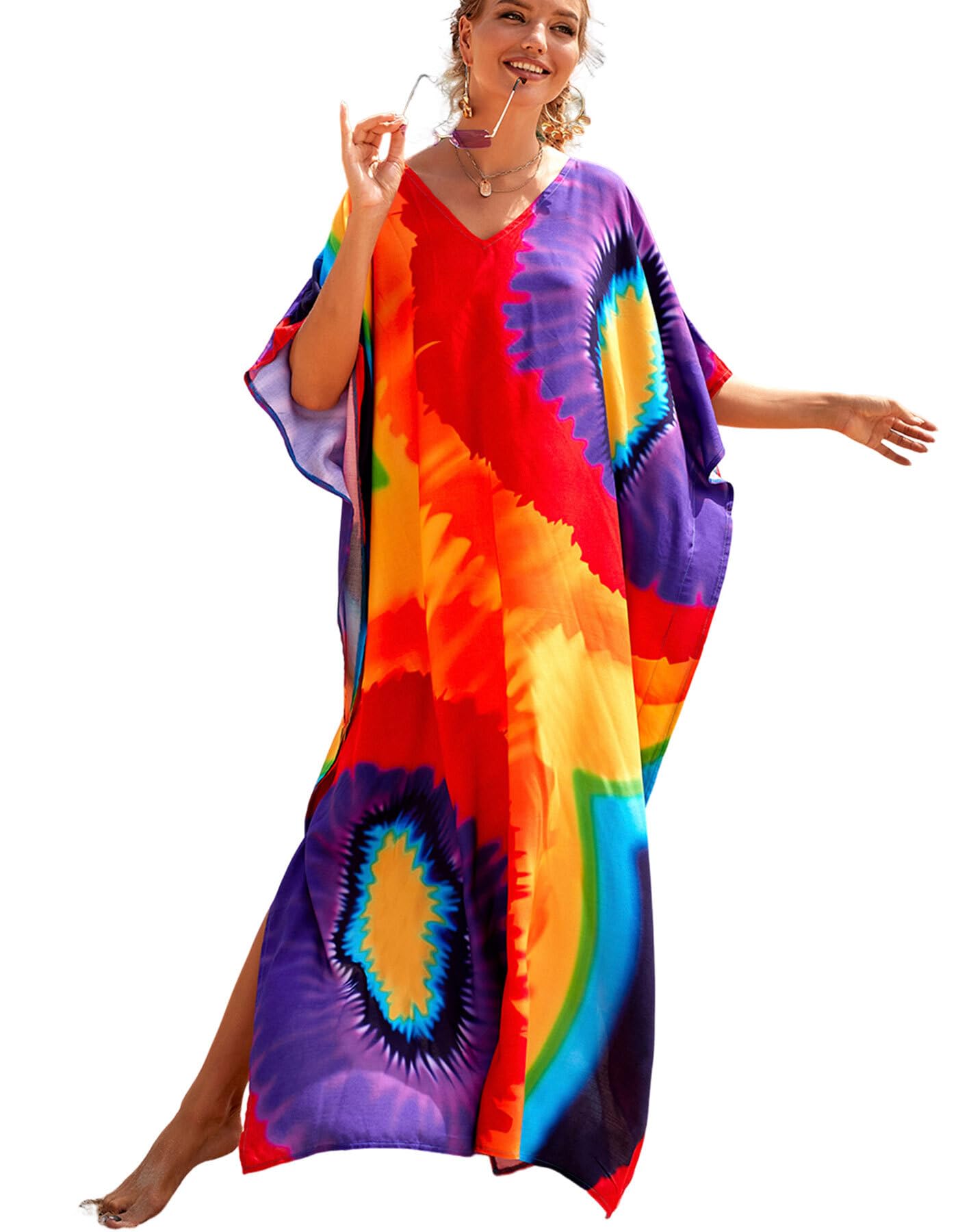 NFVNKJ Women's Plus Size Beach Lounge Kaftan Maxi Dress Swimsuit Coverup for Women
