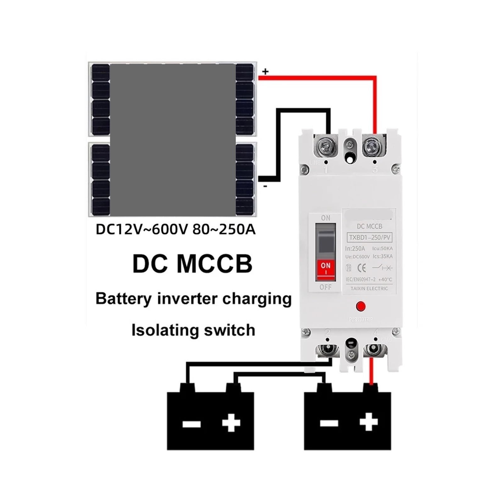 Interruttore Automatico Scatolato DC 150A 250A Interruttore Di Protezione Da Sovraccarico For Sistemi Fotovoltaici(2P,100A)