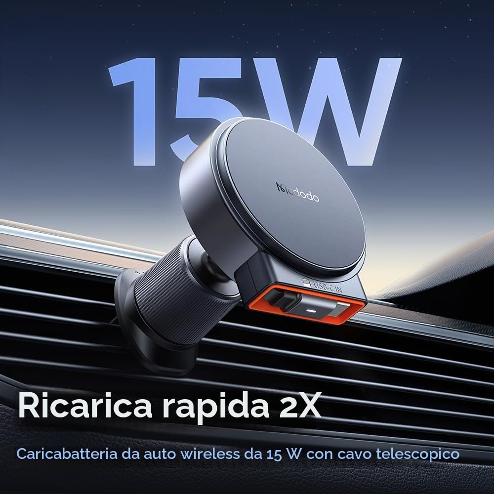 Mcdodo Supporto per cellulare auto con funzione di ricarica e cavo da 15 W per supporto auto Magsafe, funzione di ricarica compatibile con auto, magnete senza fili, per iPhone 15, 14, 13, 12